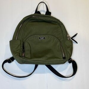 Kate Spade Small Olive Green Nylon Backpack Leather Straps
